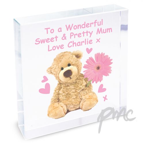 Personalised Teddy Flower Large Crystal Token
