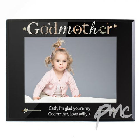 Personalised Godmother Black Glass 7x5 Photo Frame