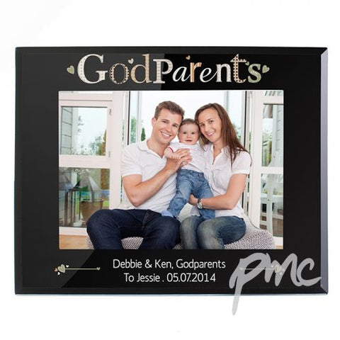 Personalised Godparents Black Glass 7x5 Photo Frame