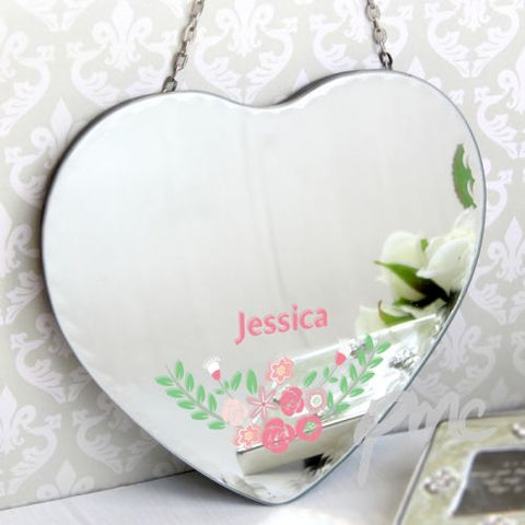 Personalised Vintage Floral Hanging Heart Mirror