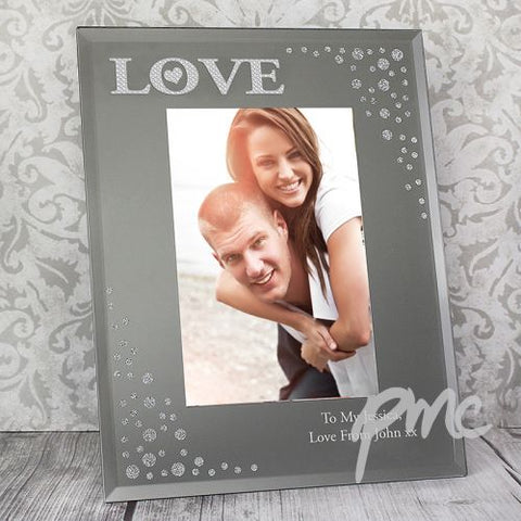 Personalised LOVE Diamante 4x6 Glass Photo Frame