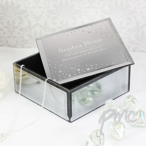Personalised Diamante Name & Message Glass Trinket Box