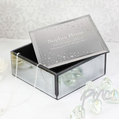 Personalised Diamante Name & Message Glass Trinket Box
