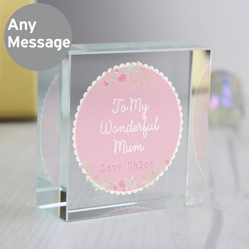 Personalised Scalloped Floral Medium Crystal Token