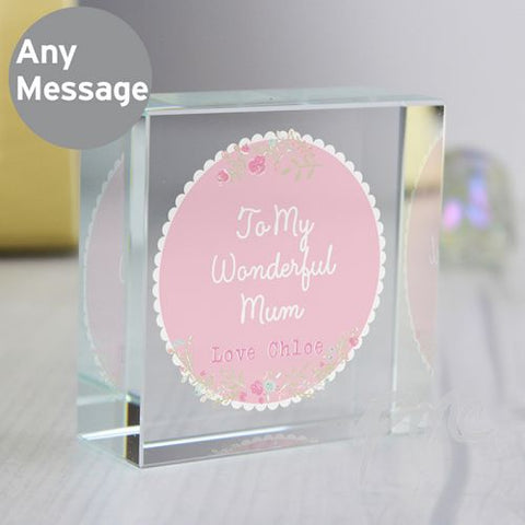 Personalised Scalloped Floral Medium Crystal Token