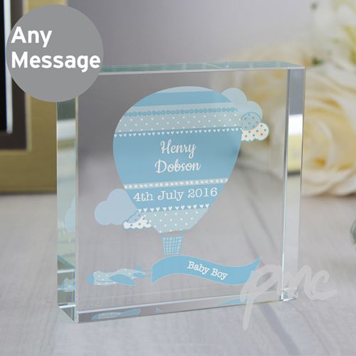 Personalised Up & Away Baby Boy Large Crystal Token