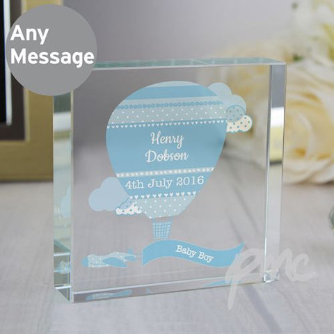 Personalised Up & Away Baby Boy Large Crystal Token