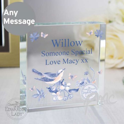 Personalised Country Diary Blue Blossom Large Crystal Token