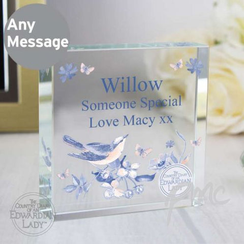 Personalised Country Diary Blue Blossom Large Crystal Token