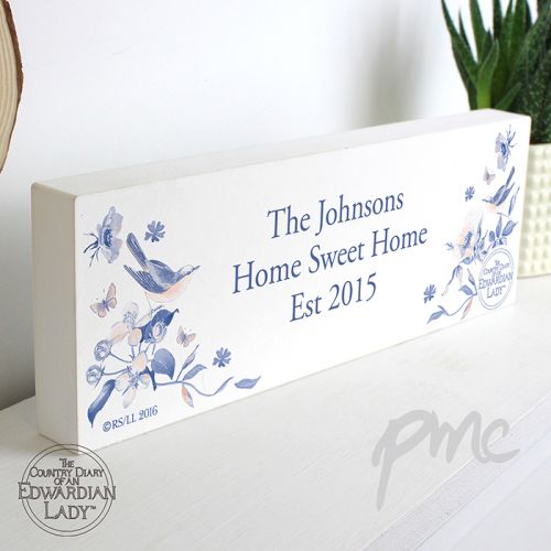 Personalised Country Diary Blue Blossom Wooden Block Sign
