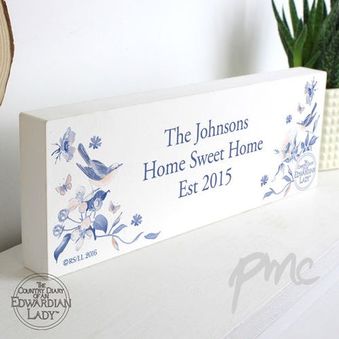 Personalised Country Diary Blue Blossom Wooden Block Sign
