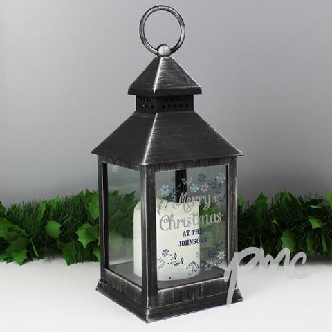 Personalised Christmas Frost Rustic Black Lantern