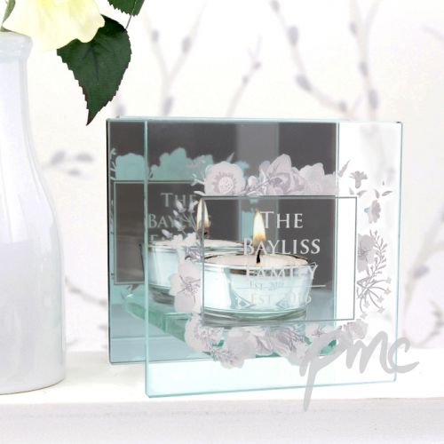 Personalised Soft Watercolour Mirrored Glass Tea Light Holder