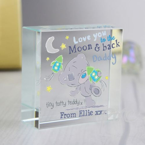 Personalised Tiny Tatty Teddy To the Moon & Back Medium Crystal Token