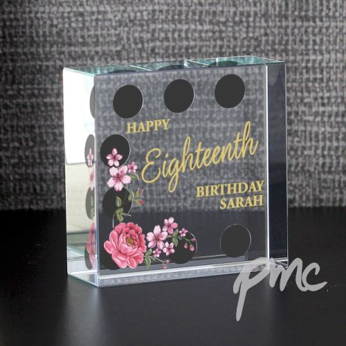 Personalised Floral Dot Medium Crystal Token