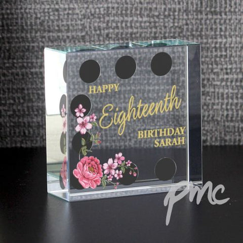 Personalised Floral Dot Medium Crystal Token