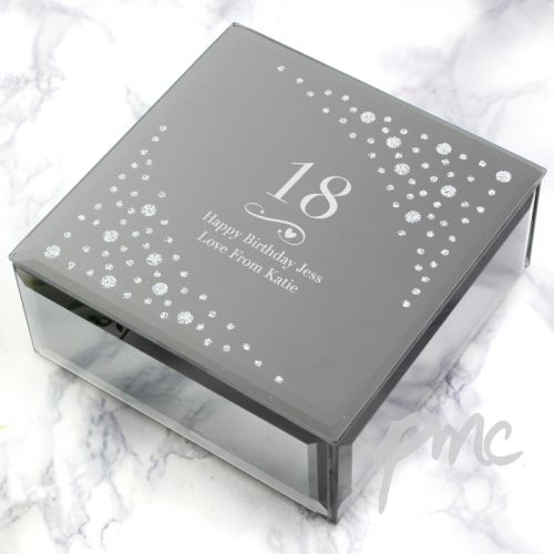 Personalised Big Age Swirls & Hearts Diamante Glass Trinket Box