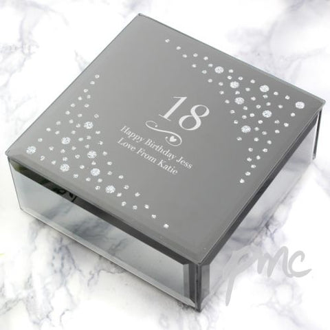 Personalised Big Age Swirls & Hearts Diamante Glass Trinket Box