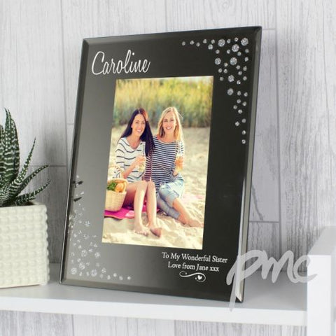 Personalised Swirls & Hearts Diamante 4x6 Glass Photo Frame