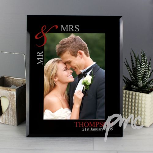 Personalised Ruby Couples 5x7 Black Glass Photo Frame