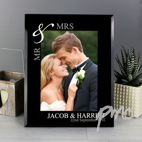 Personalised Silver Couples 5x7 Black Glass Photo Frame
