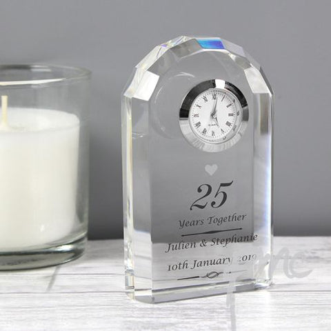 Personalised Silver Anniversary Crystal Clock