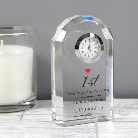 Personalised Heart Motif Crystal Clock