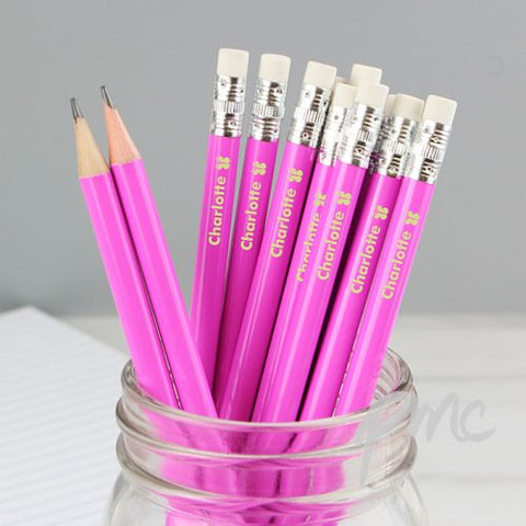 Personalised Butterfly Motif Pink Pencils