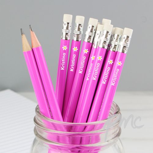 Personalised Flower Motif Pink Pencils