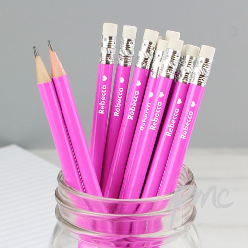 Personalised Heart Motif Pink Pencils