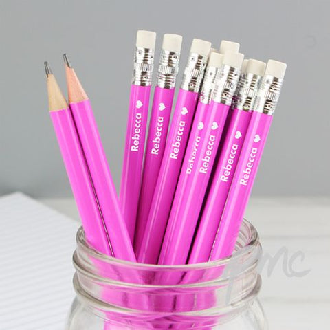 Personalised Heart Motif Pink Pencils