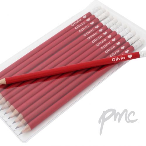 Personalised Heart Motif Red Pencils
