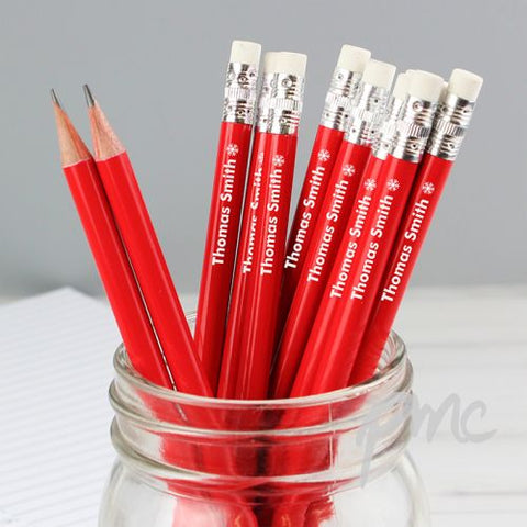 Personalised Snowflake Motif Red Pencils