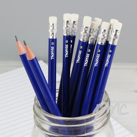 Personalised Football Motif Blue Pencils