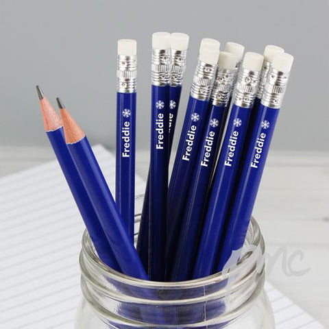 Personalised Snowflake Motif Blue Pencils
