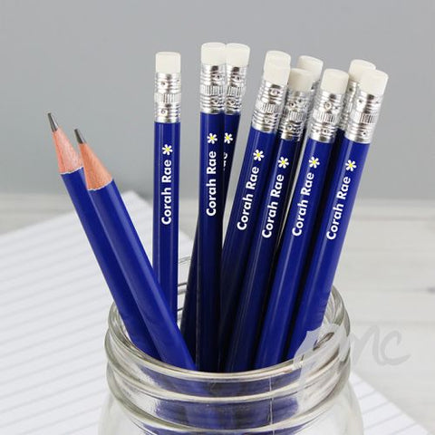 Personalised Flower Motif Blue Pencils