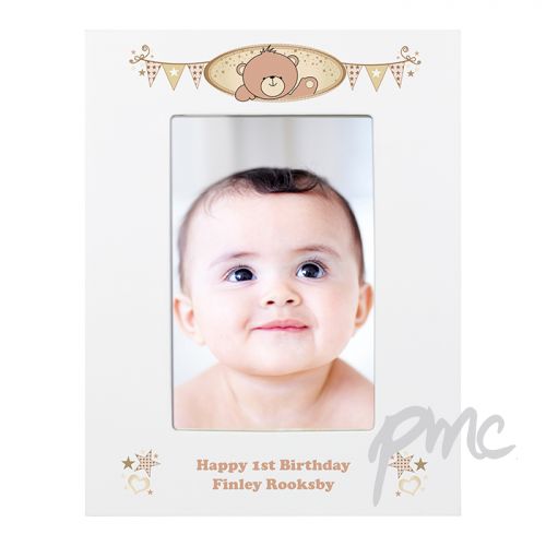Personalised Teddy White 4x6 Photo Frame