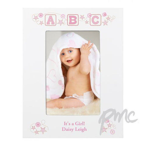 Personalised Pink ABC White 4x6 Photo Frame
