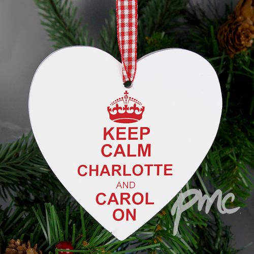 Personalised Keep Calm Design Wooden Heart Shaped Decoration