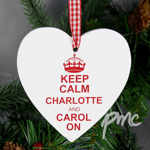 Personalised Keep Calm Design Wooden Heart Shaped Decoration