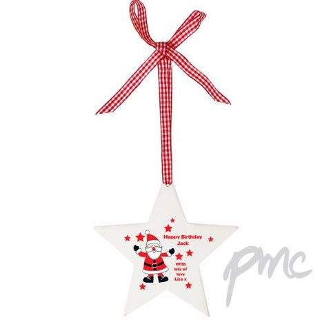 Personalised Christmas Santa Design Wooden Star Shaped Decoration