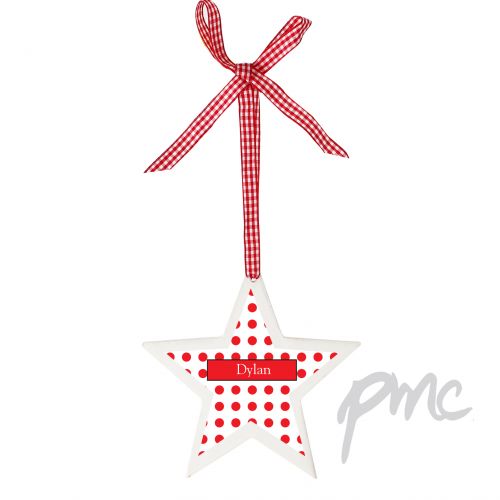 Personalised Polka Dot Design Wooden Star Shaped Decoration