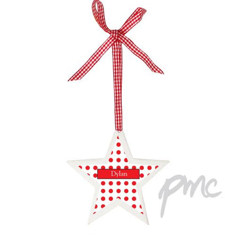 Personalised Polka Dot Design Wooden Star Shaped Decoration