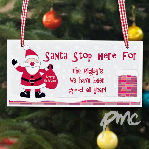 Personalised Rooftop Santa- Stop Here Wooden Christmas Sign
