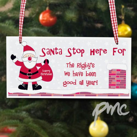Personalised Rooftop Santa- Stop Here Wooden Christmas Sign