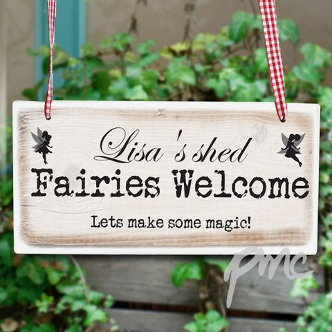 Personalised Fairies Welcome Wooden Sign