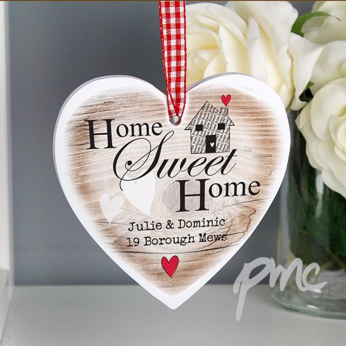 Personalised Home Sweet Home Wooden Heart Shaped Decoration
