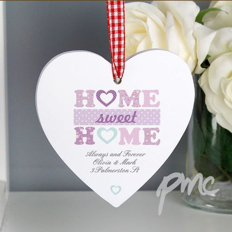 Personalised Floral Design Home Sweet Home Wooden Heart Decoration