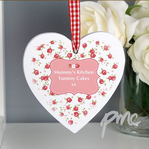 Personalised Vintage Floral Wooden Heart Decoration
