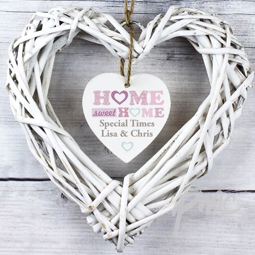 Personalised Floral Design Home Sweet Home Wicker Heart